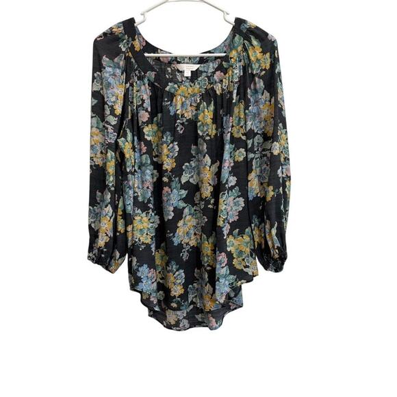 Lauren Conrad Women M Gray Floral 3/4 Sleeve Spring Blouse Career Business - Picture 1 of 8